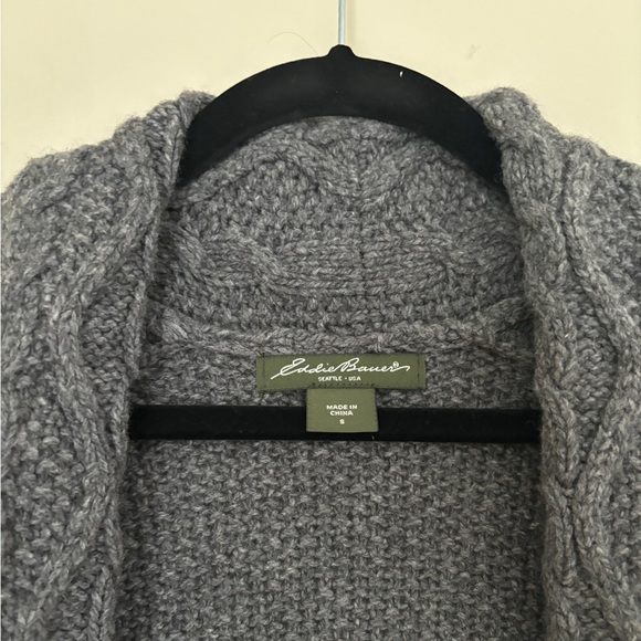 Eddie Bauer Womens Sm Med Oversized Knit Sweater Cardigan Chunky Thick Wool Gray - Picture 2 of 5